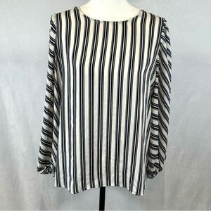 Loft long sleeve black and white multi stripe blouse top size medium